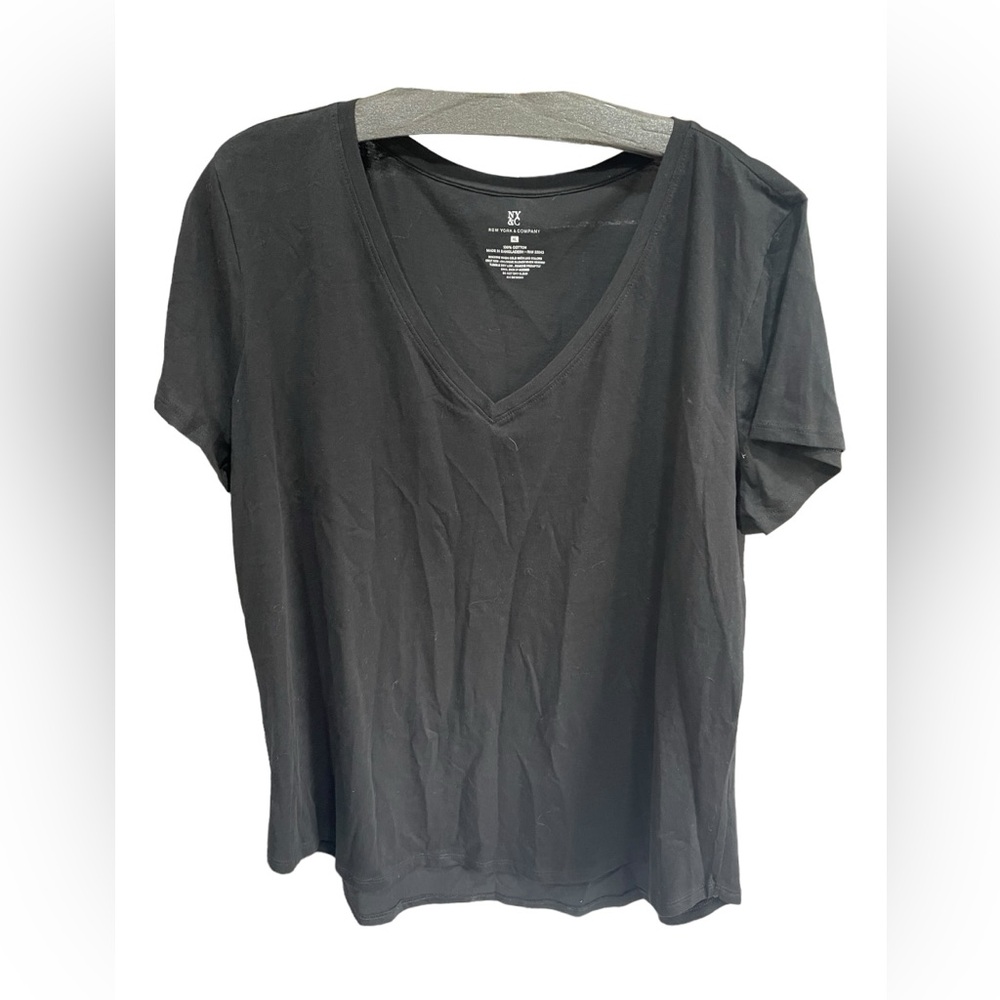 NY& Co Black Cotton V Neck Short Sleeve Shirt